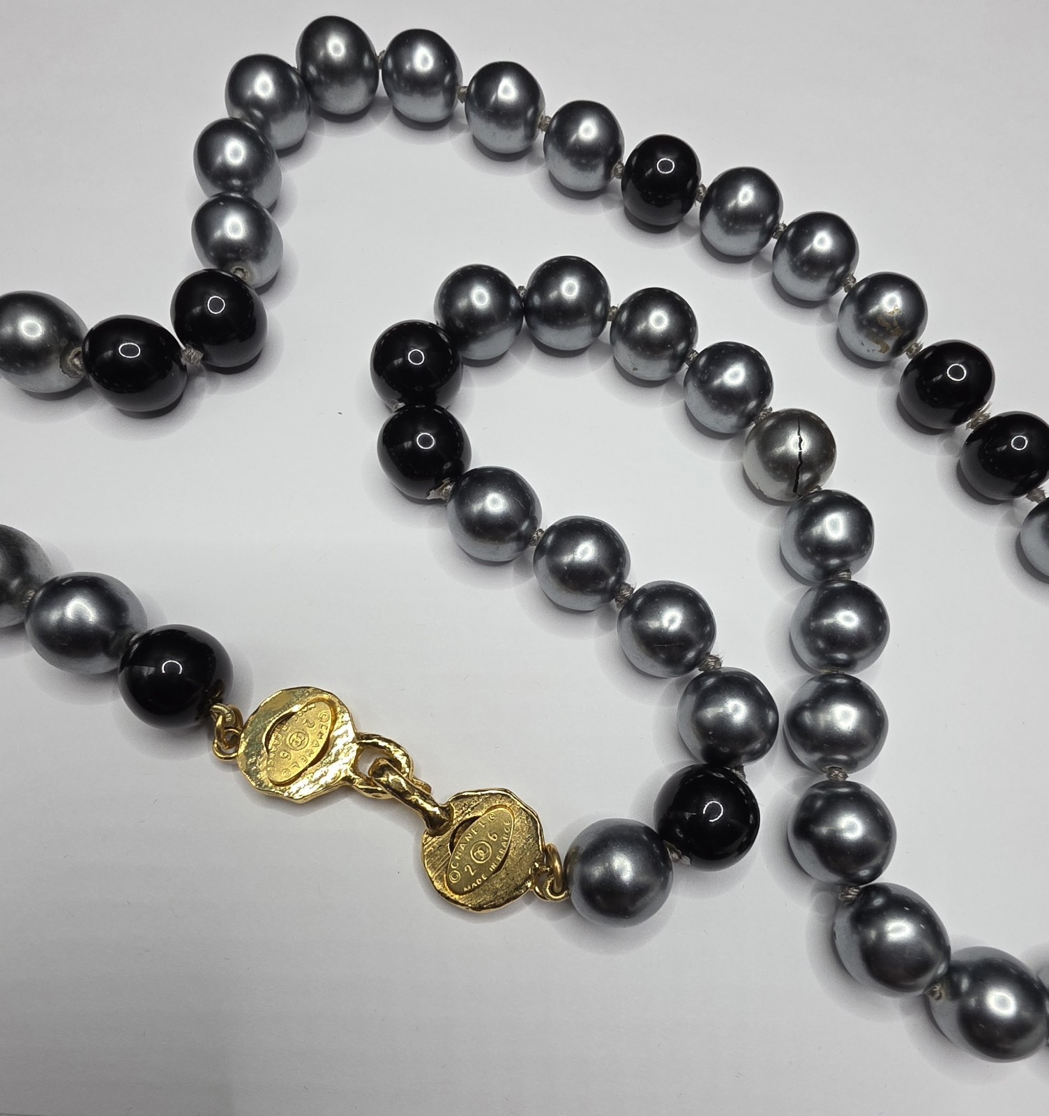 VTG CHANEL Grey Gripoix Pearl Sautoir Necklace Early 90s READ DESCRIPTION AS-IS