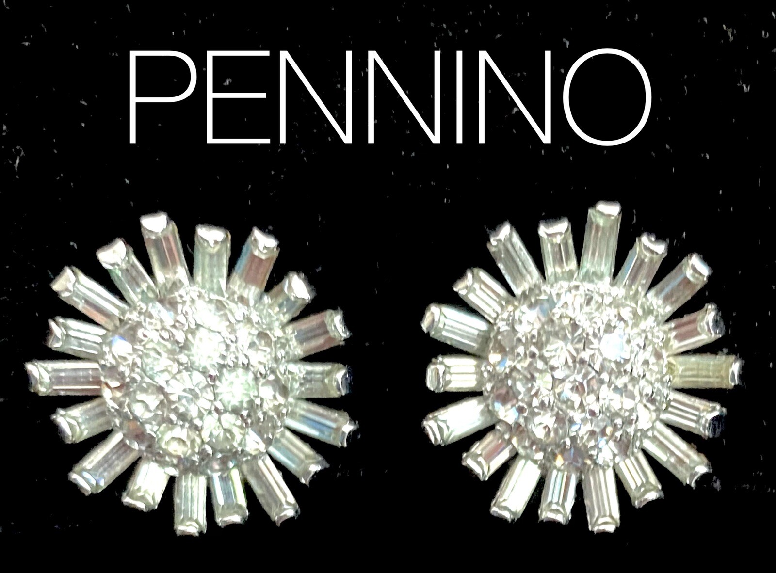 VTG PENNINO SIGNED Crystal RHINESTONE Rhodium Plate Clip On EARRINGS