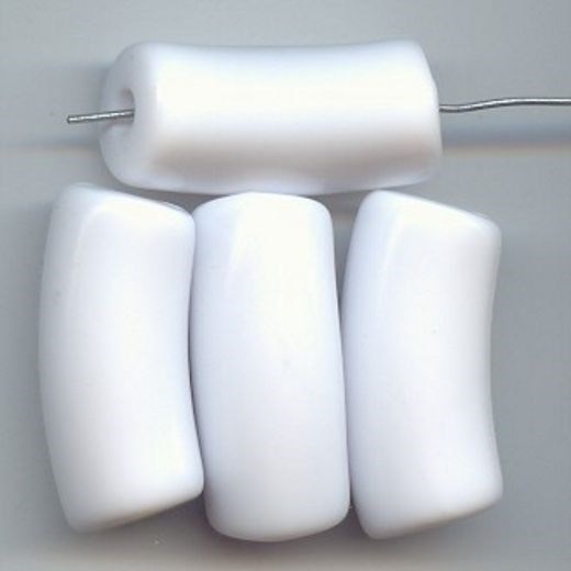 12 VINTAGE WHITE ACRYLIC 34x15mm. NOODLE TUBE BEADS 6693