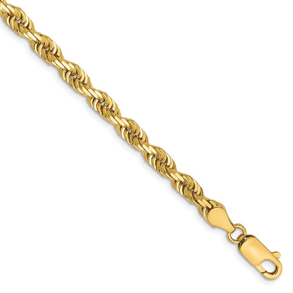 4.5mm, 14k Yellow Gold, D/C Quadruple Rope Chain Bracelet, 7 Inch