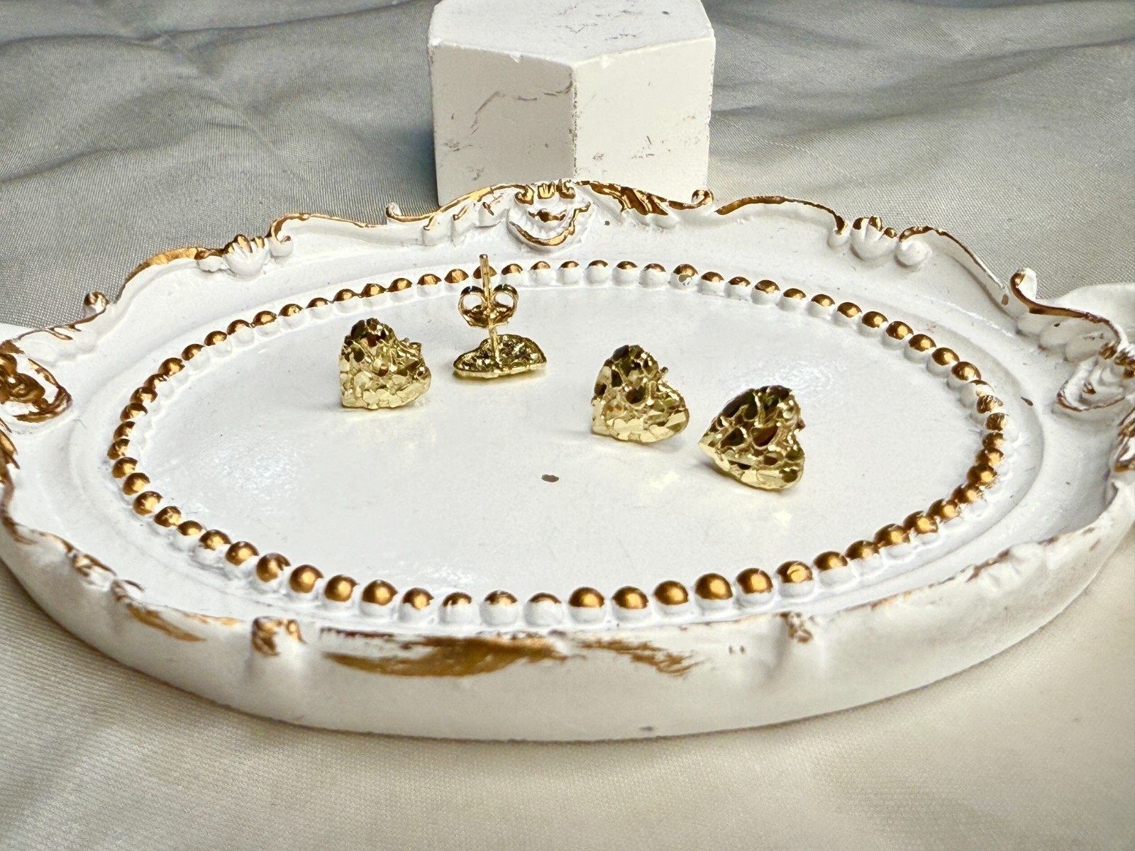 10K Real Solid Yellow Gold Heart Nugget Earrings