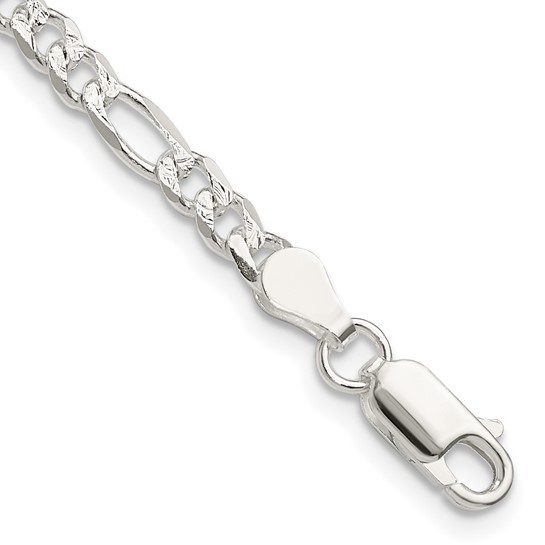 4mm, Sterling Silver, Pave Flat Figaro Chain Bracelet
