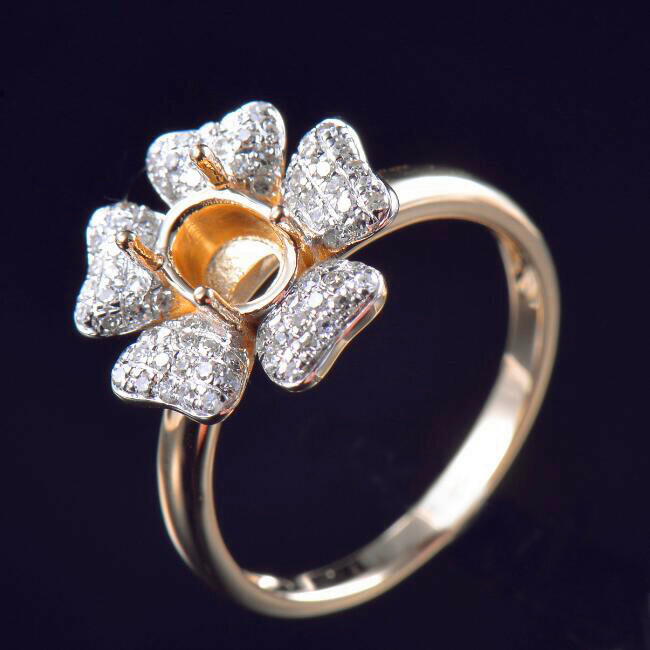 Oval 7x5mm Natural Diamond Engagement Flower Women Ring Setting 14K Yellow Gold