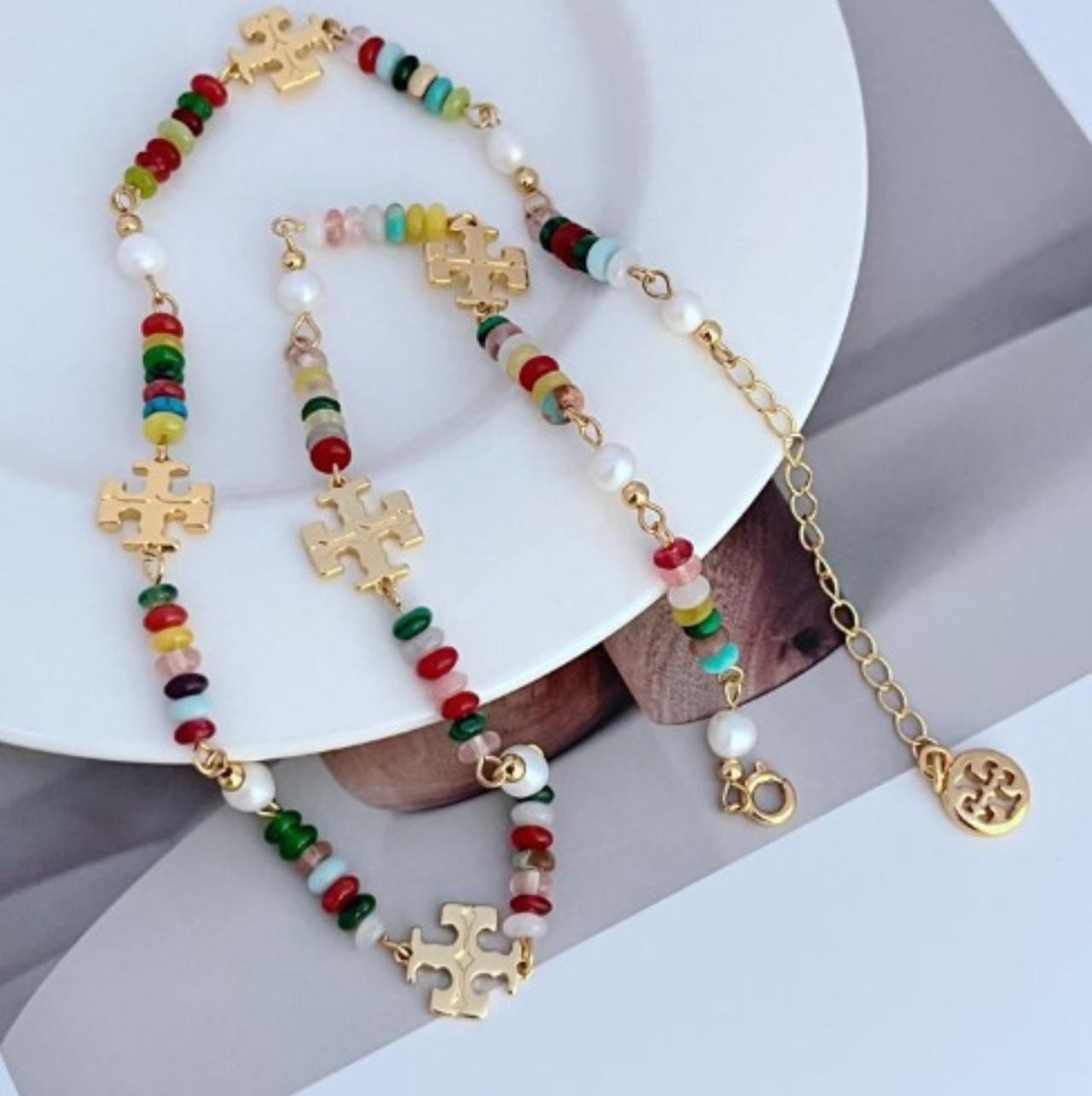New Tory Kira Colorful Beaded Necklace with Gold Accents Size:51cm