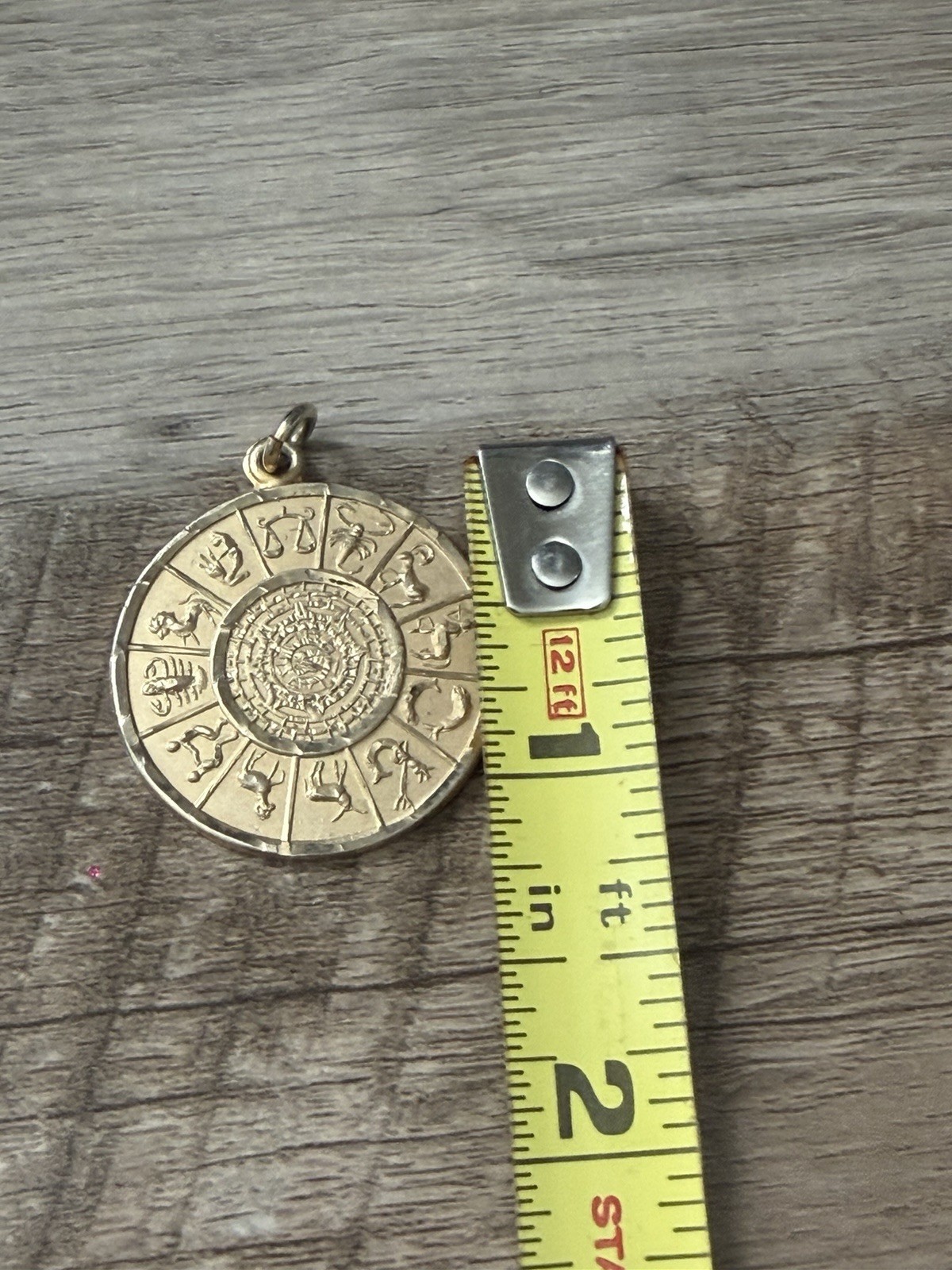 Gold Tone Zodiac Wheel Pendant Astrology Circular Charm Necklace