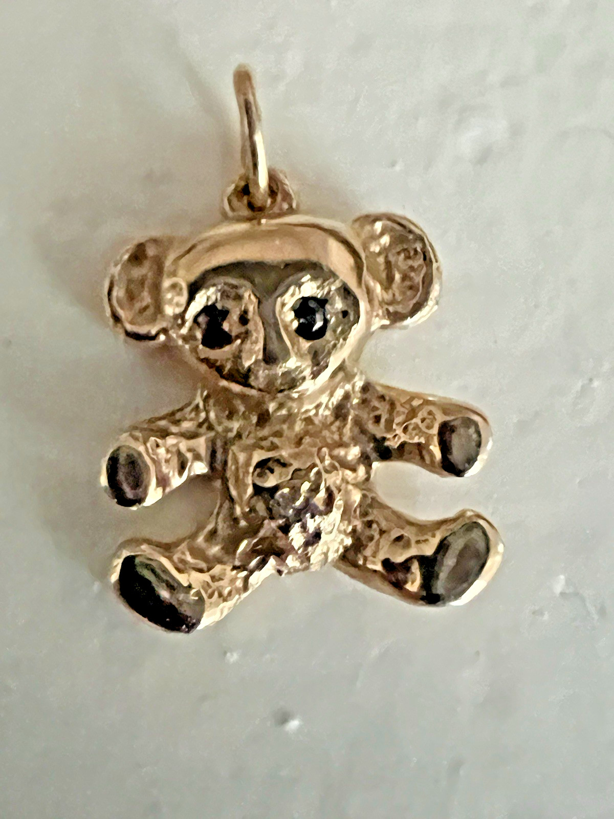 2gr Signed by JCF Solid 14k Gold Sapphire Teddy Bear OR Panda Charm 14mm or .75″