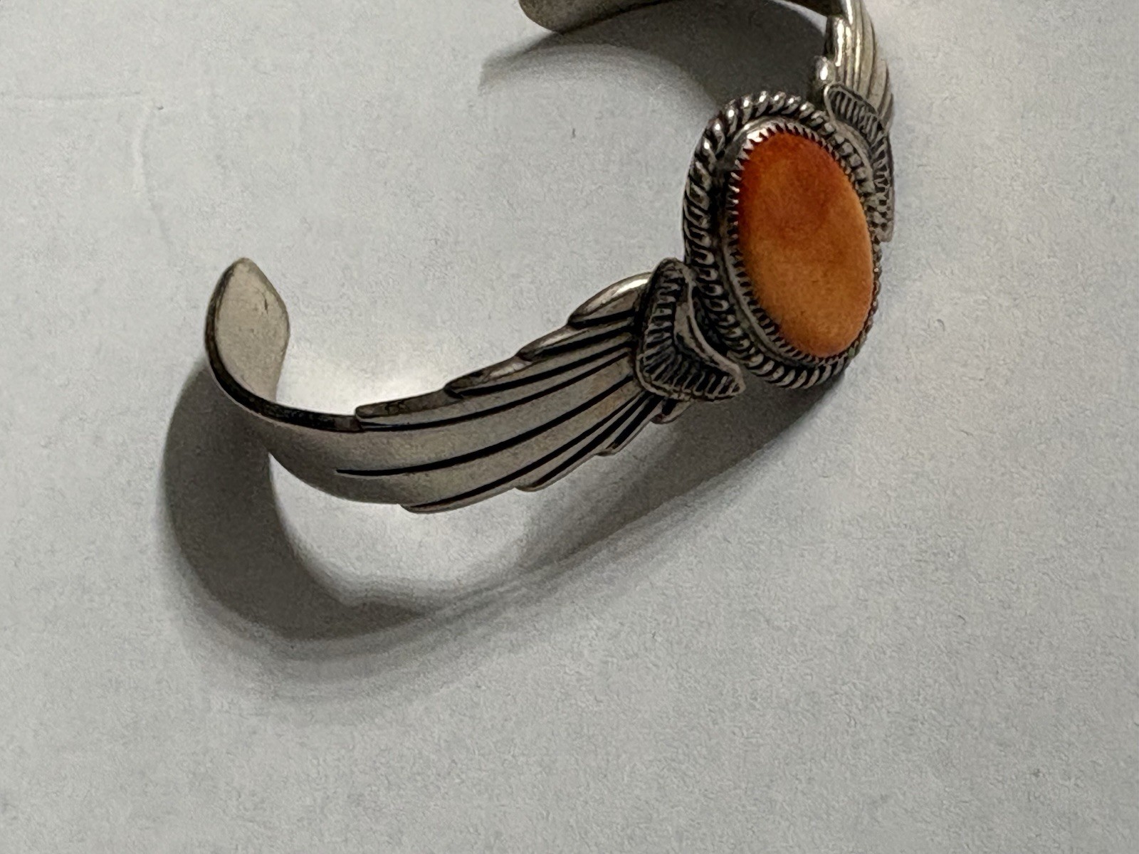 Wilson Begay “WB“ Navajo Sterling Silver Orange Spiny Oyster Cuff Bracelet 27g
