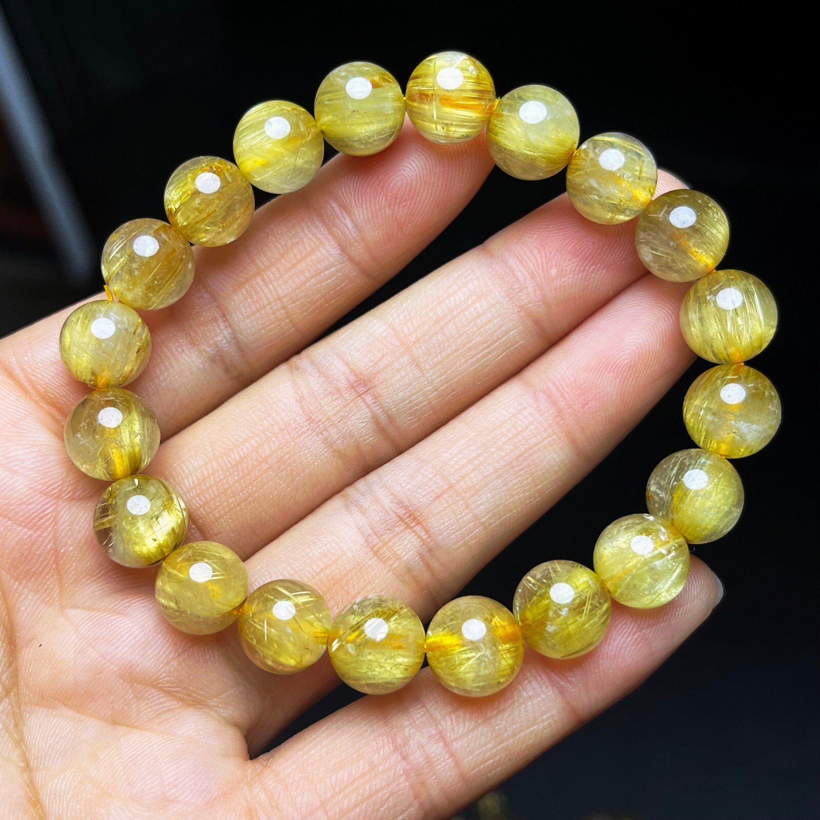 9.7mm Natural Gold Rutilated Quartz Stretch Crystal Beads Bracelet AAAA B27