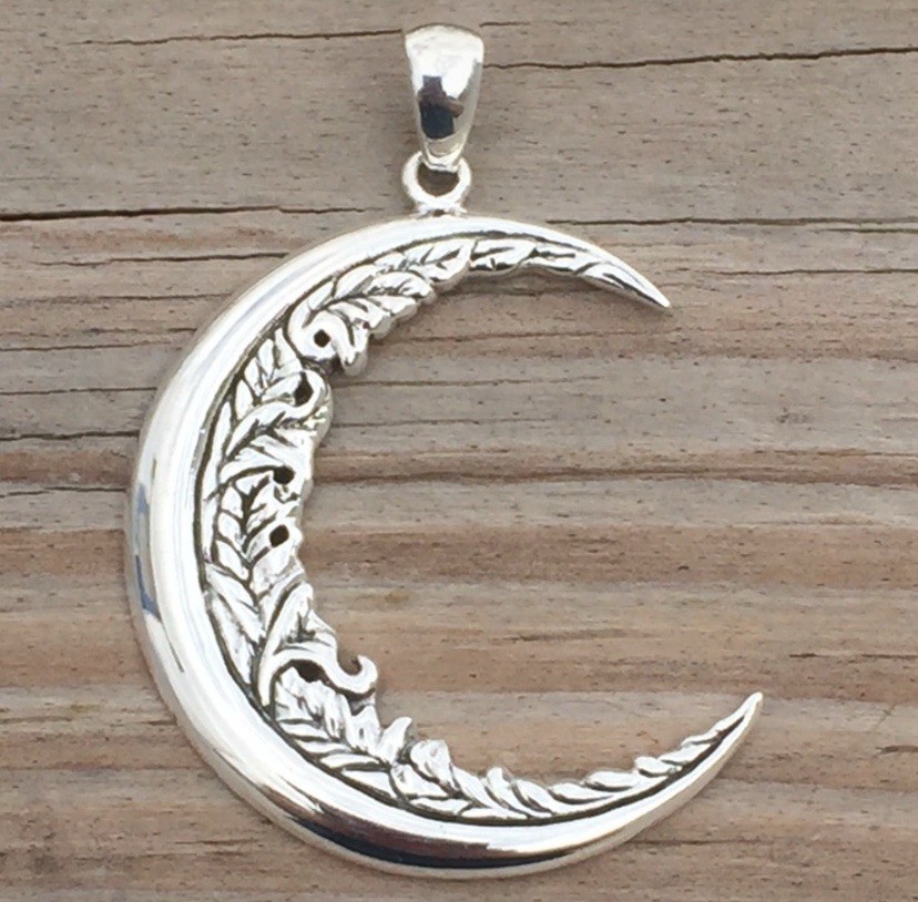 Large Moon Flower Pendant solid .925 Sterling Silver Magick Moon Peter Stone