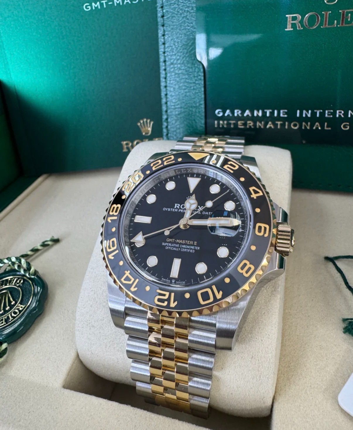 Rolex GMT-Master II 126713GRNR Gold and Silver Jubilee Bracelet with Black Bezel