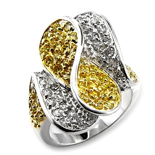 Women’s Abstract Swirl Ring, Topaz CZ, 14K Gold & Rhodium Plated, Brass, Pave