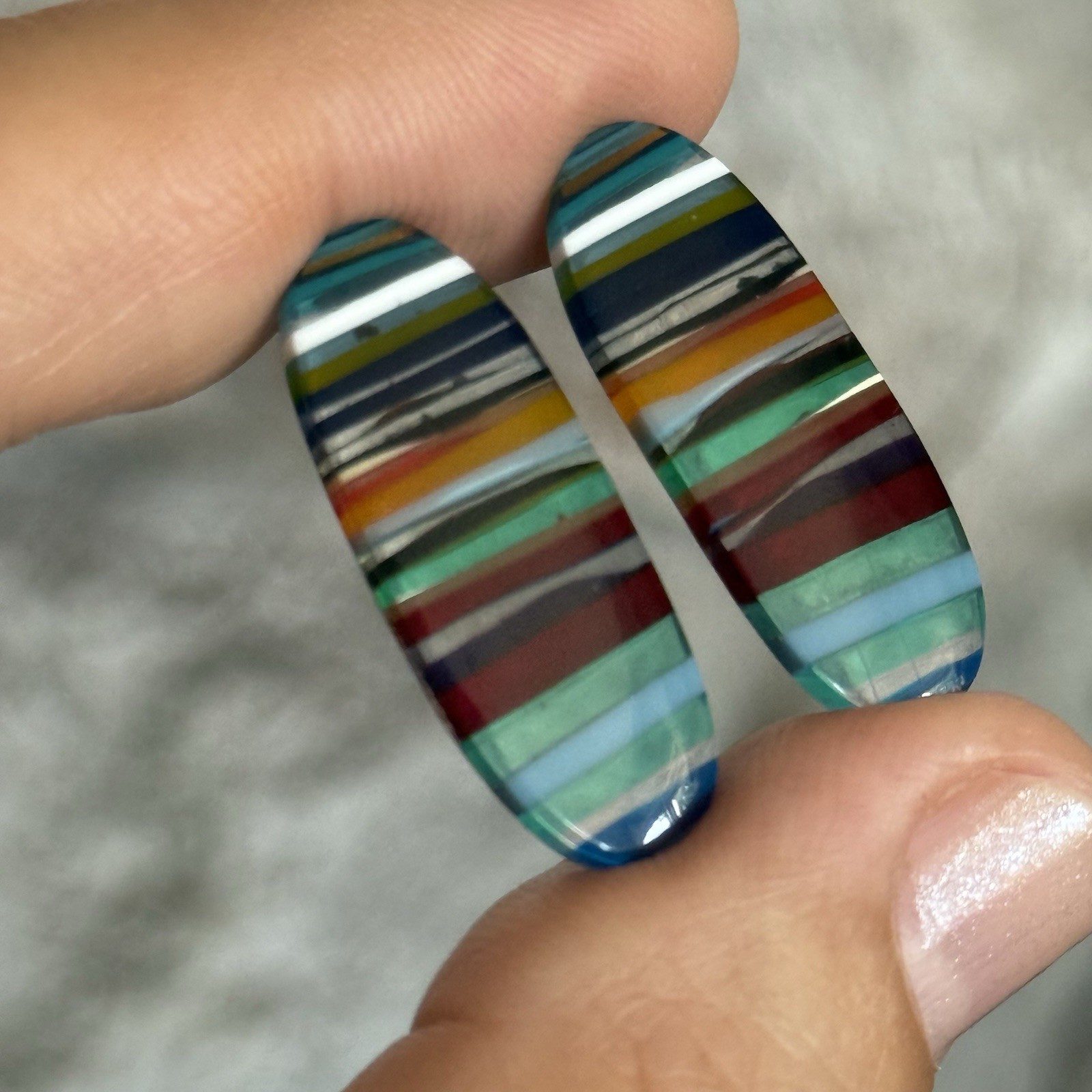 28.7×10.8×3.2mm Colorful Pair Smooth Oval California Surfite Cabochon 4 Earrings