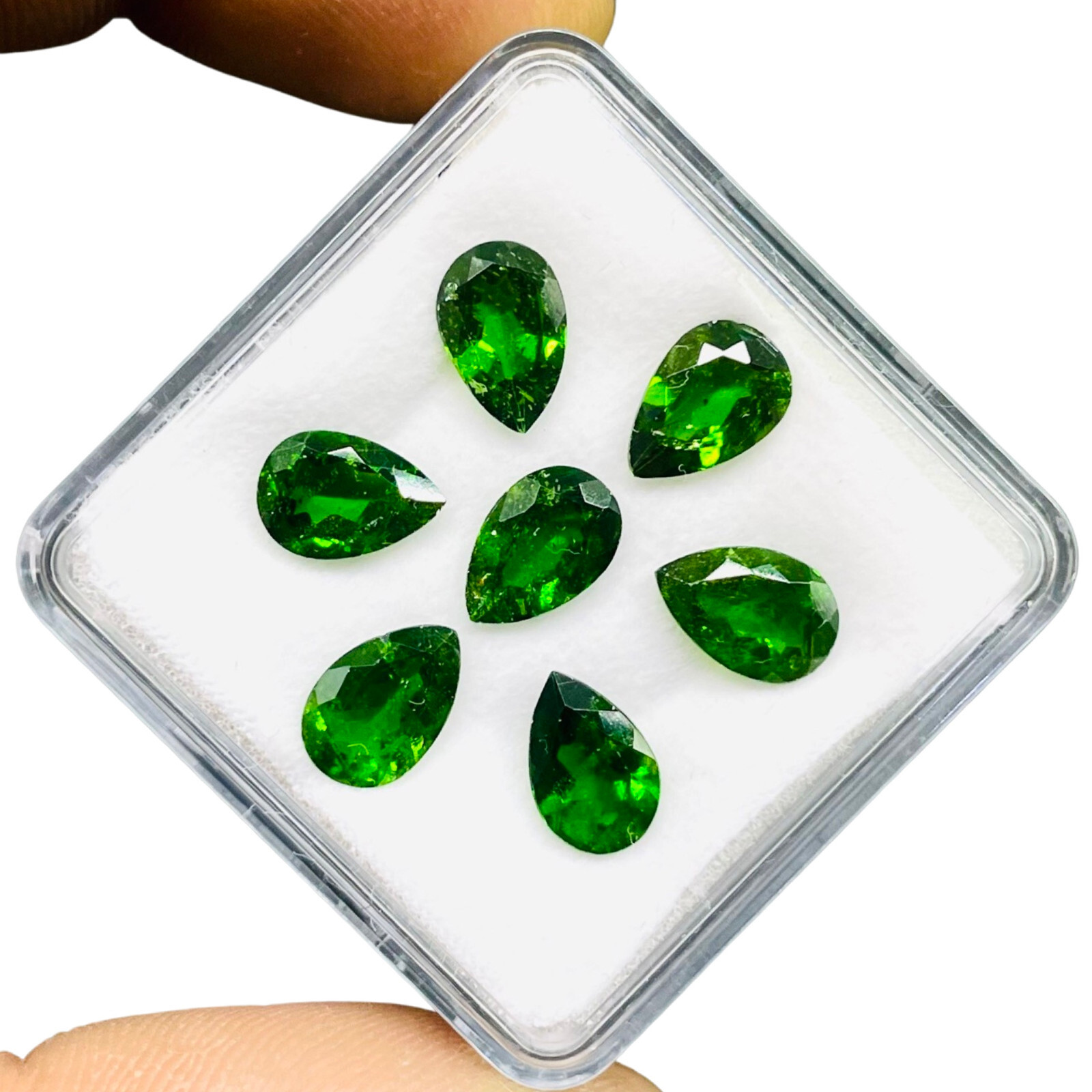 Natural Chrome Diopside 7 Pcs 9x6mm Pear Cut Vivid Green Loose Gemstones Lot