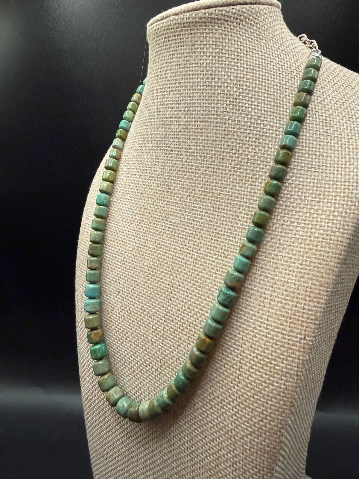 Vintage Amazonite Cube Bead Necklace Sterling Silver 925 Hook Clasp Estate 20”