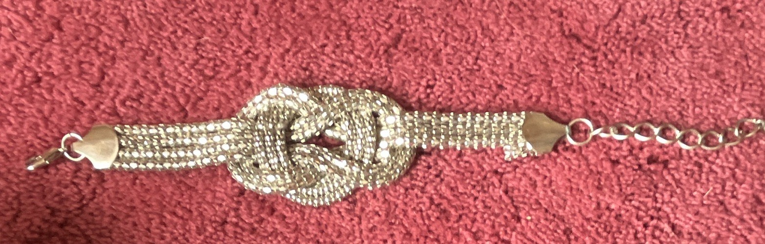 Silver Tone Multi-Row Link Chain Knot Bracelet, Adjustable, Lobster Clasp