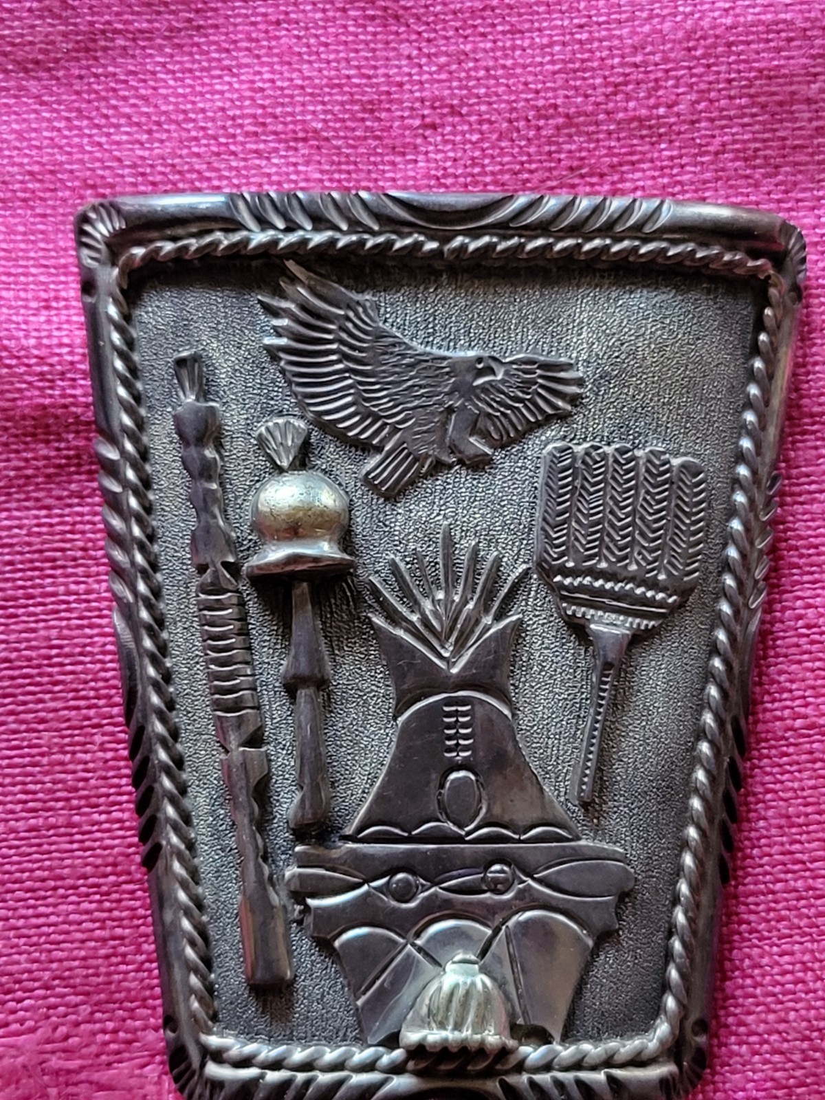 Signed Navajo Handmade Sterling Silver Storyteller Bolo Tie Clip Eagle 40g