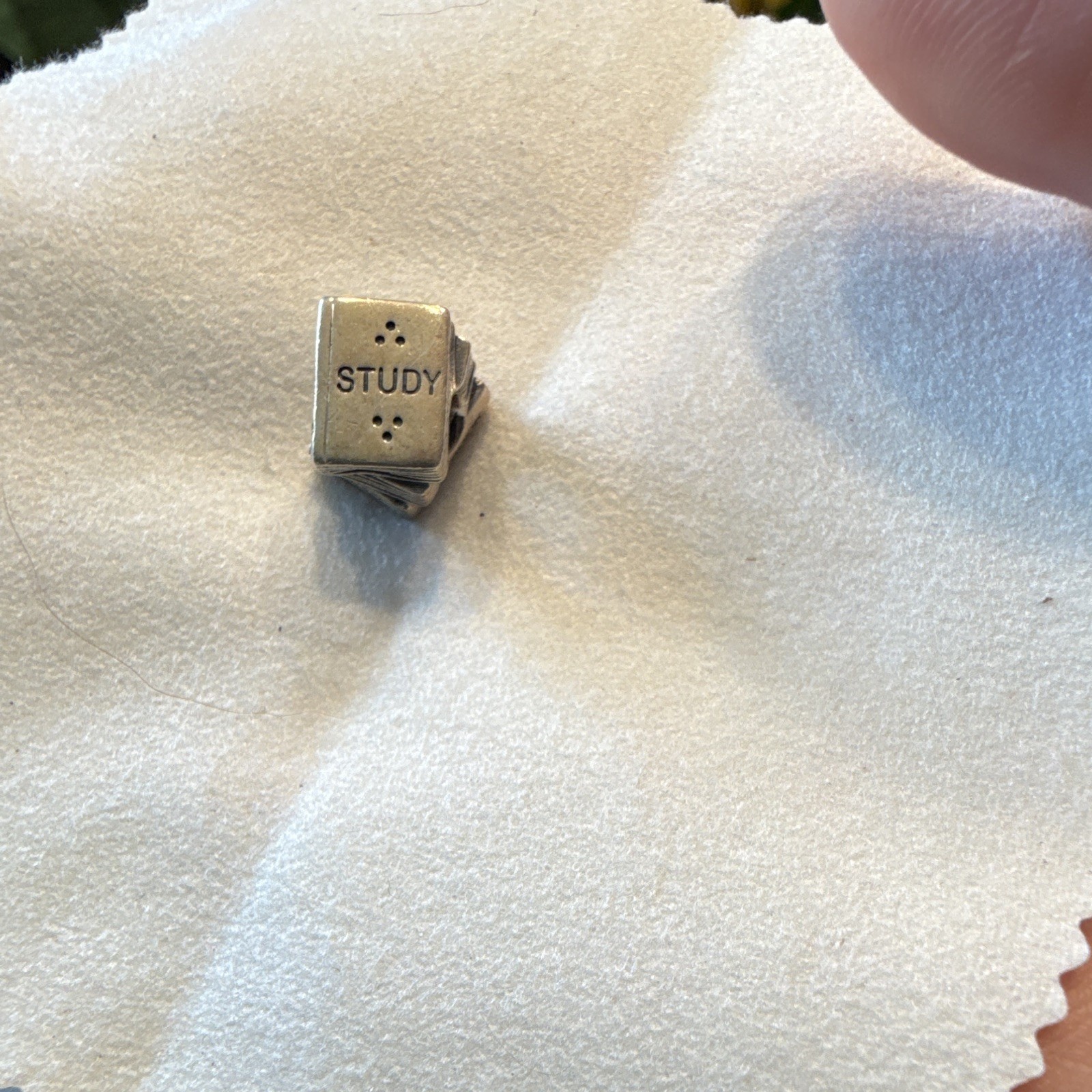 Pandora Silver Metal Book Bead Charm “STUDY” Text Owl Graduation School Theme