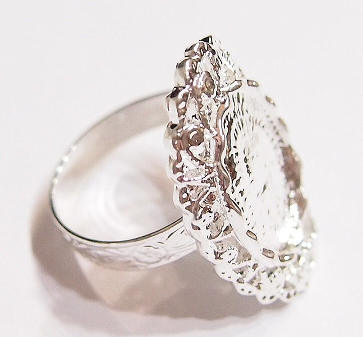 6 of 18x13mm Shiny Silver Victorian Deco Woven Flowers Adjustable Ring Settings