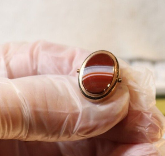 ANTIQUE COLAR STUD POLISHED AGATE GOLD TRIM PATENT NOV 16 1875 NICE CLEAN PC