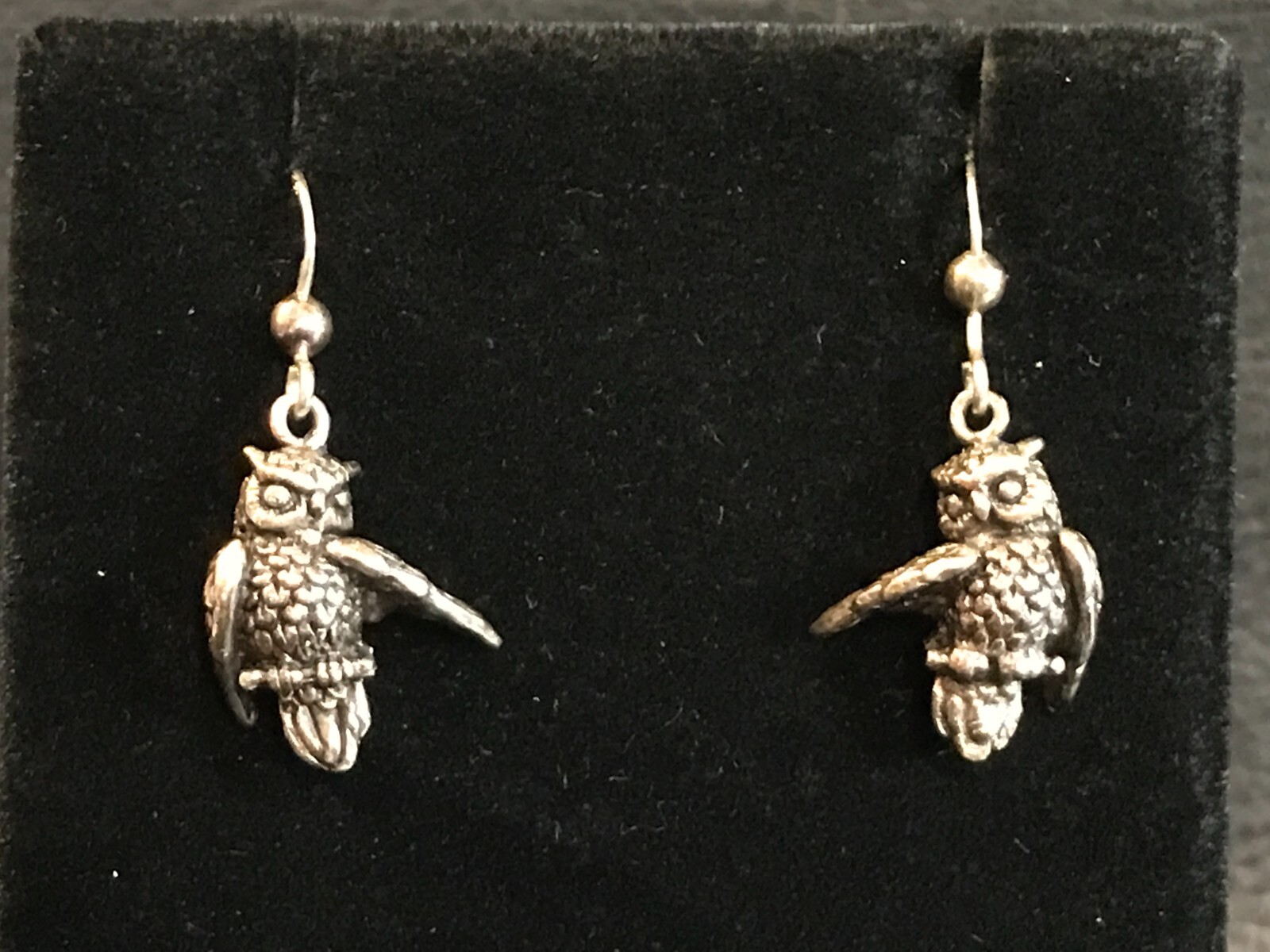Sterling Silver Vintage PETER STONE 3D Wing Out Owl Earrings PSCL