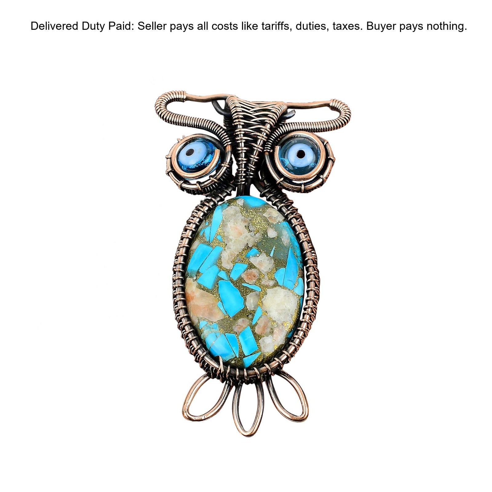 Pink Opal Copper Turquoise Stone Blue Color Evil Eye December New Pendant Copper