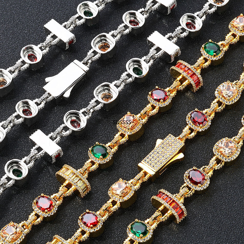 Jewelry Men Women Gift Hip Hop Tennis Chain Necklaces Bracelet Colorful