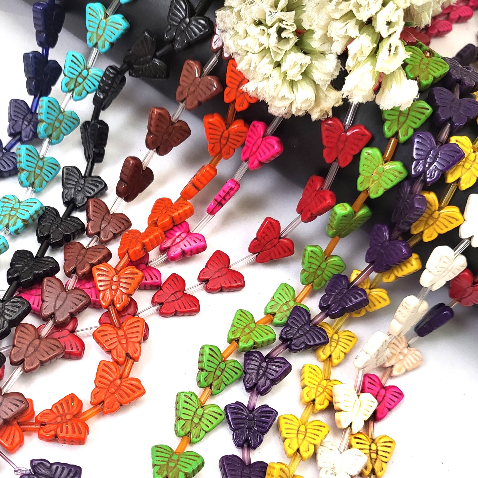 Turquoise Butterfly Beads Howlite 15mm Summer Jewelry Beads 15″ Strand Crafts
