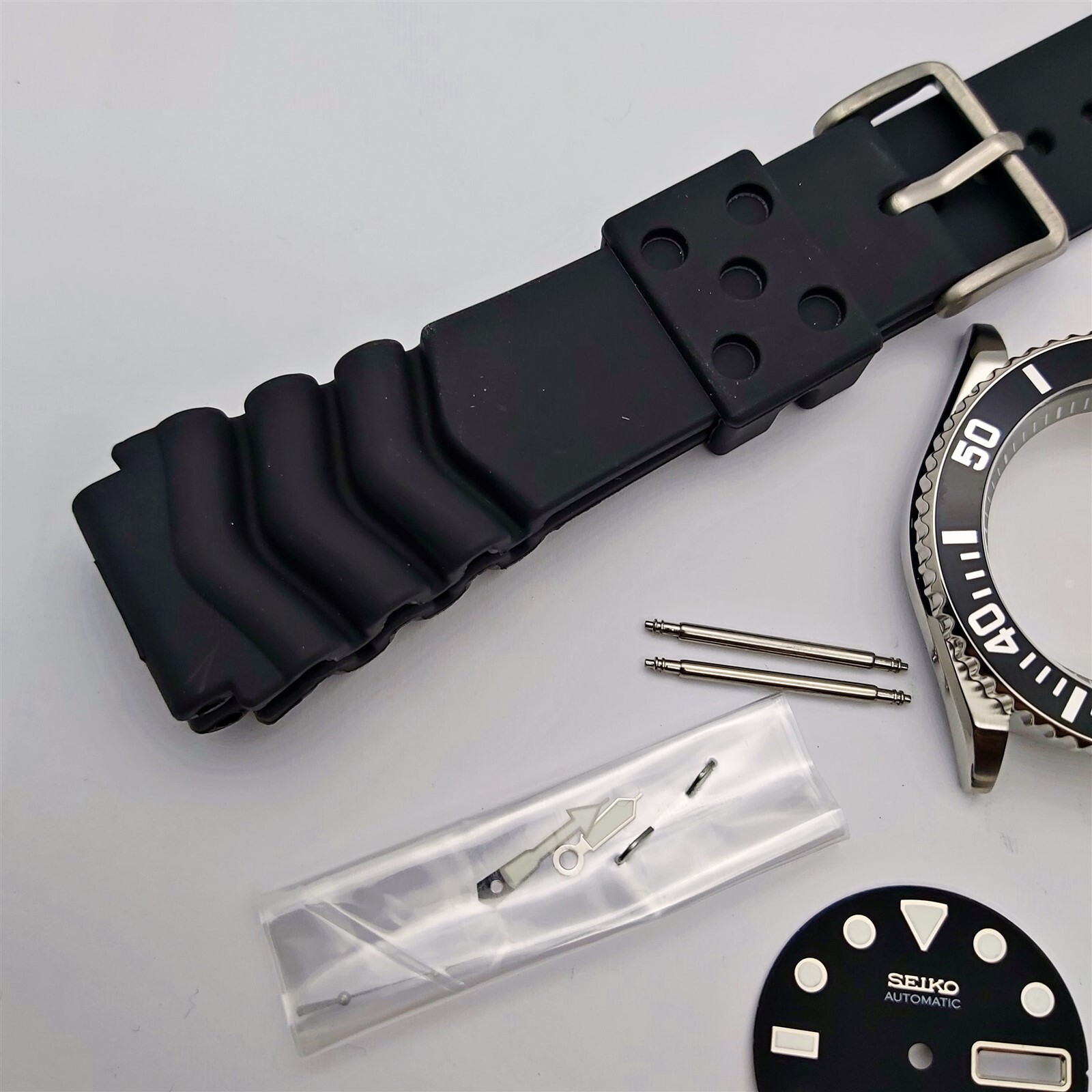 NEW AF SEIKO 7S26 0040 SKX031 BLACK KIT CASE BEZEL GLASS CROWN STRAP DIAL HANDS