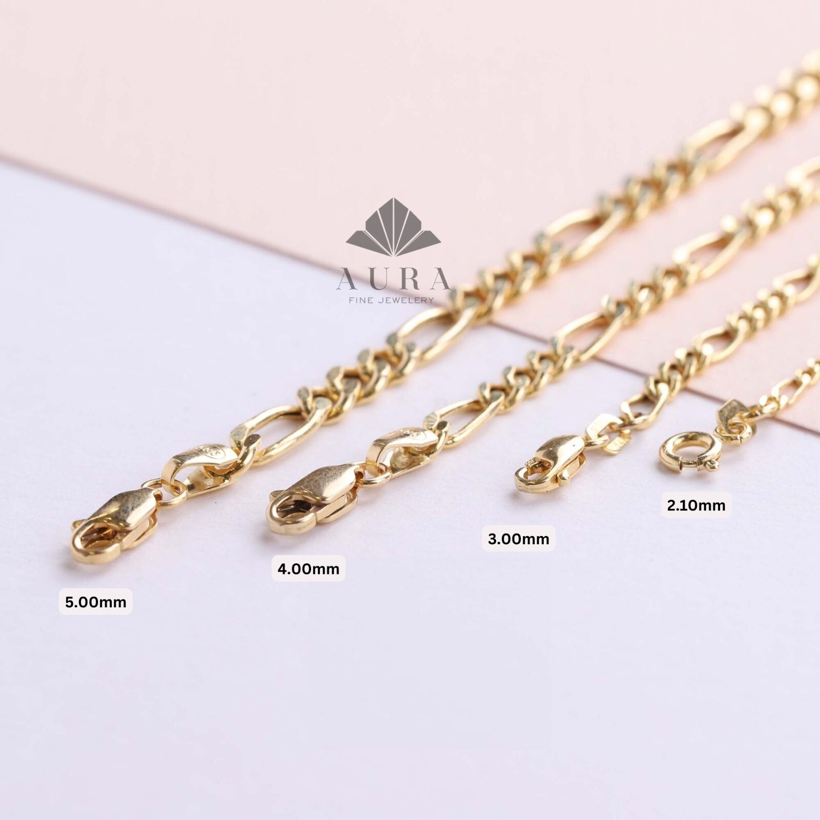 14K Gold Figaro Chain Anklet, 2mm 3mm 4mm 5mm Genuine Gold Chain Anklets, Gold