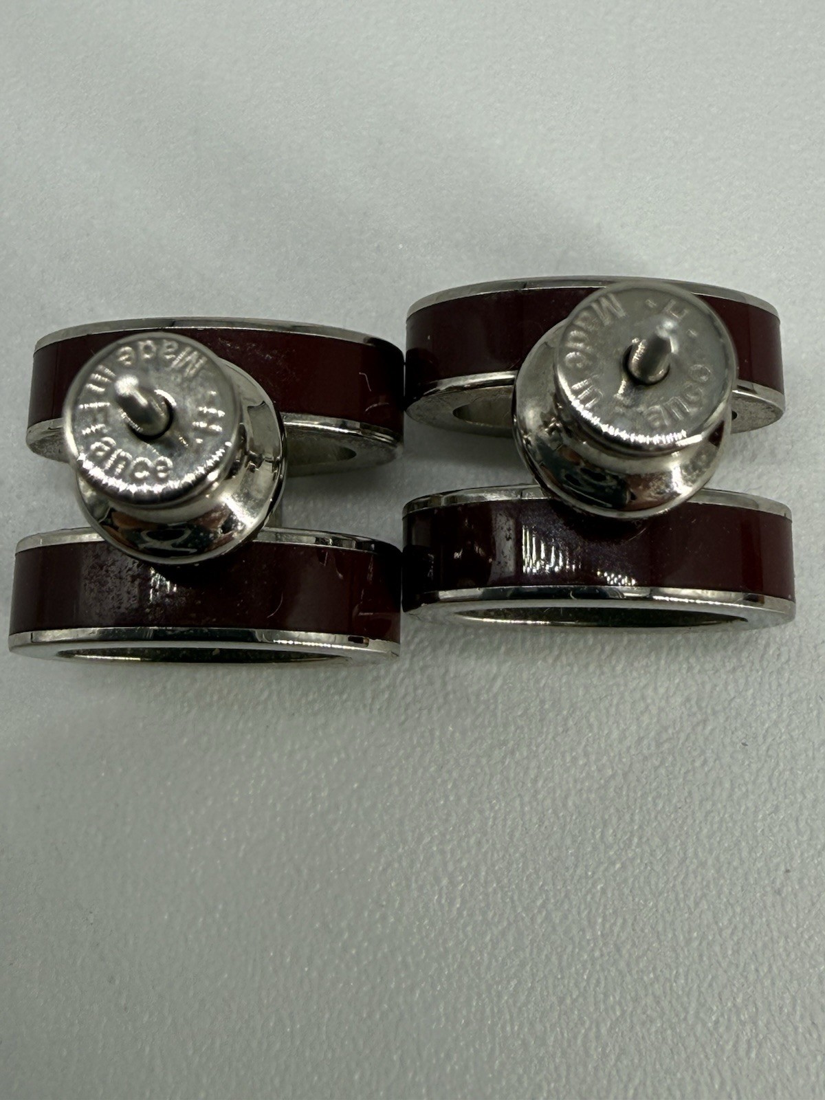 Hermes Mini Pop H Silver&Burgundy Earrings