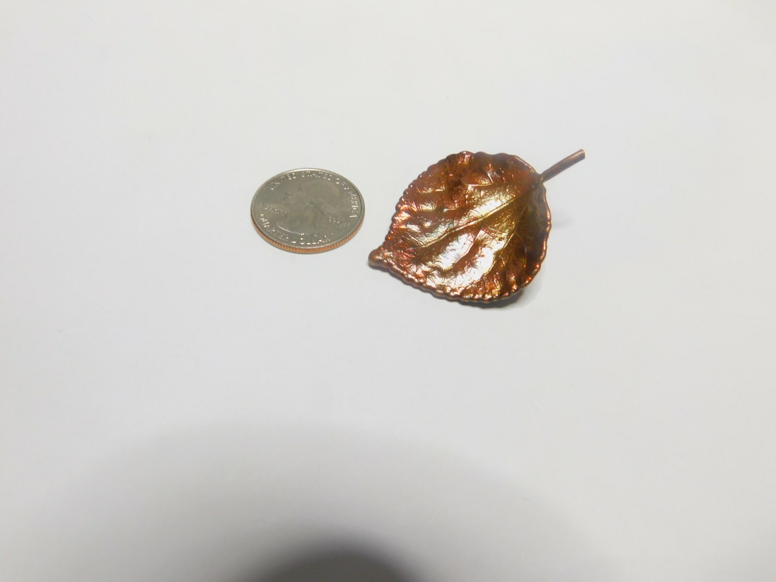 Brownish Copper Coated Metal Leaf Brooch Vintage