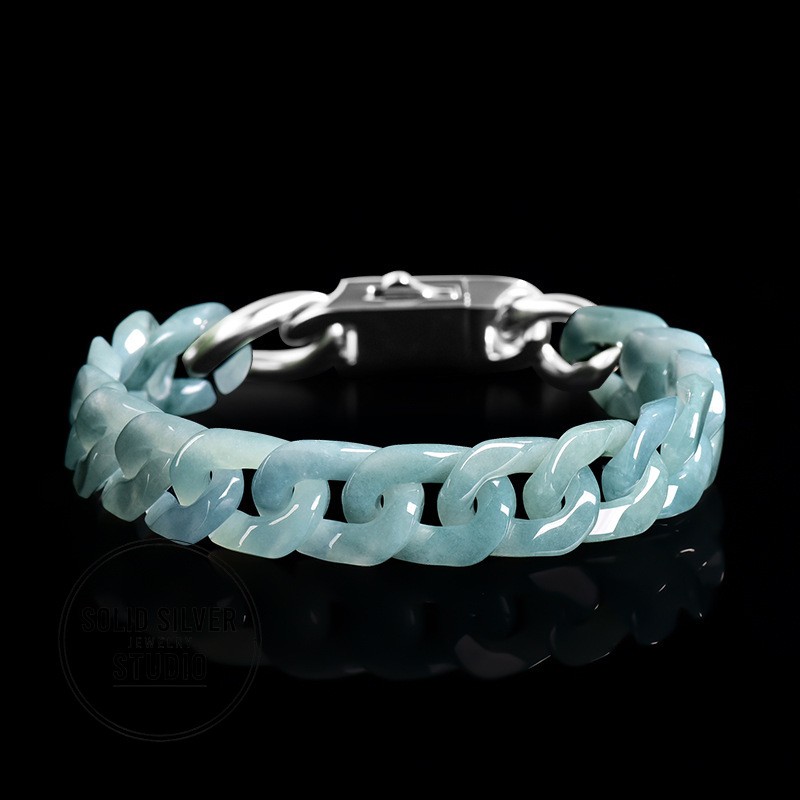 Natural Grade A Jadeite Cuban Link Chain Bracelet&Necklace Hip Hop Jade Jewelry
