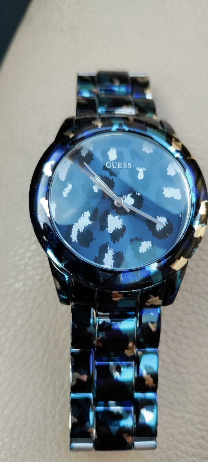 Guess U0425L1 Blue Tone Iconic Animal Print Stainless Steel Women Watch