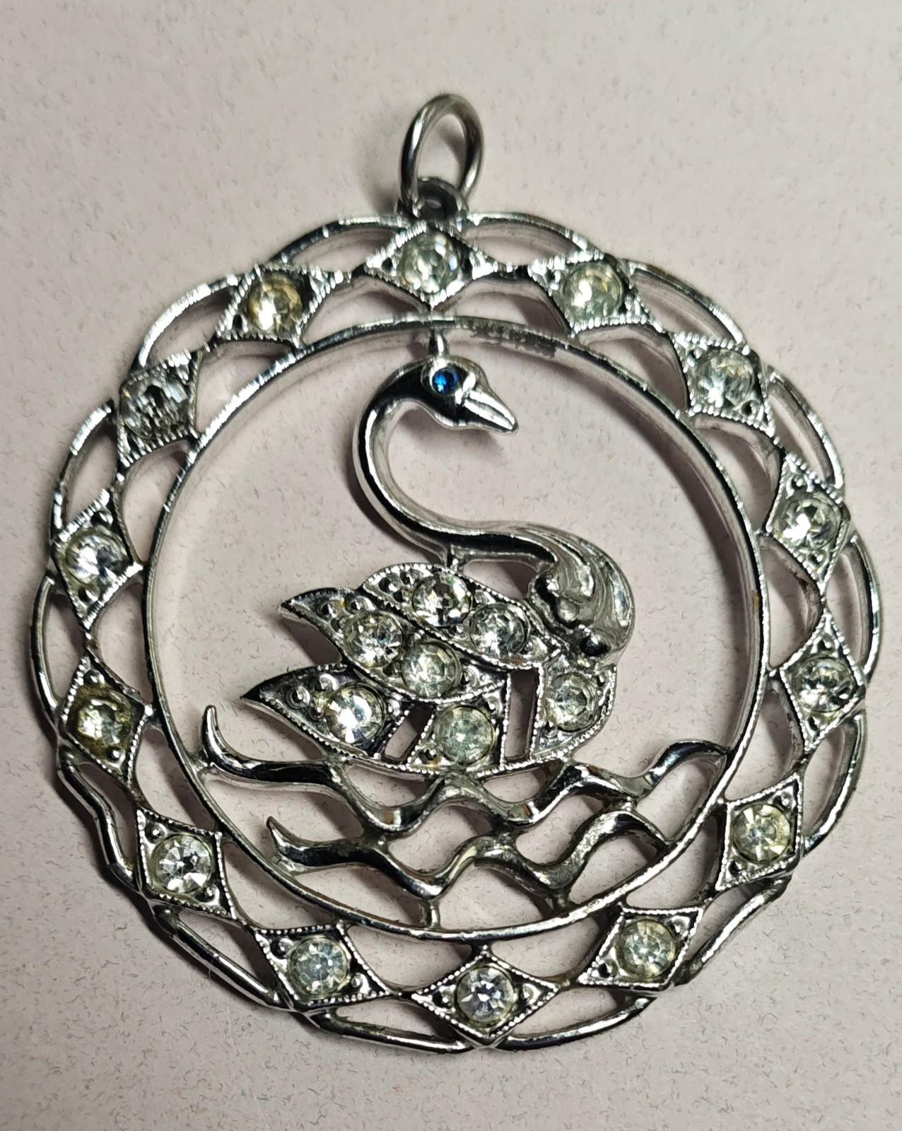 Vintage Signed Sarah Coventry Silver-tone Rhinestone Swan Pendant Necklace