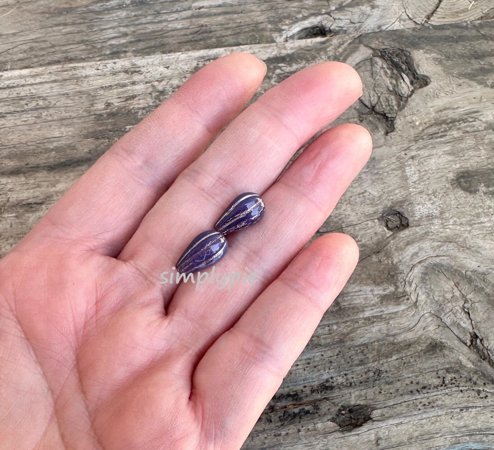 Lilac Copper Wash Dangle Drop 6 Czech Teardrop Glass Beads Bohemian