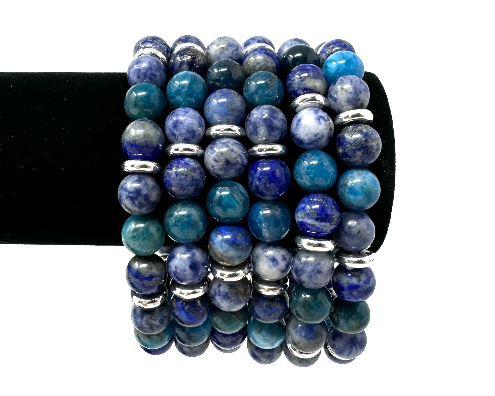 Ocean Blue Bracelet: 8 mm Crystal Beads (Blue Apatite, Lapis Lazuli, & Sodalite)