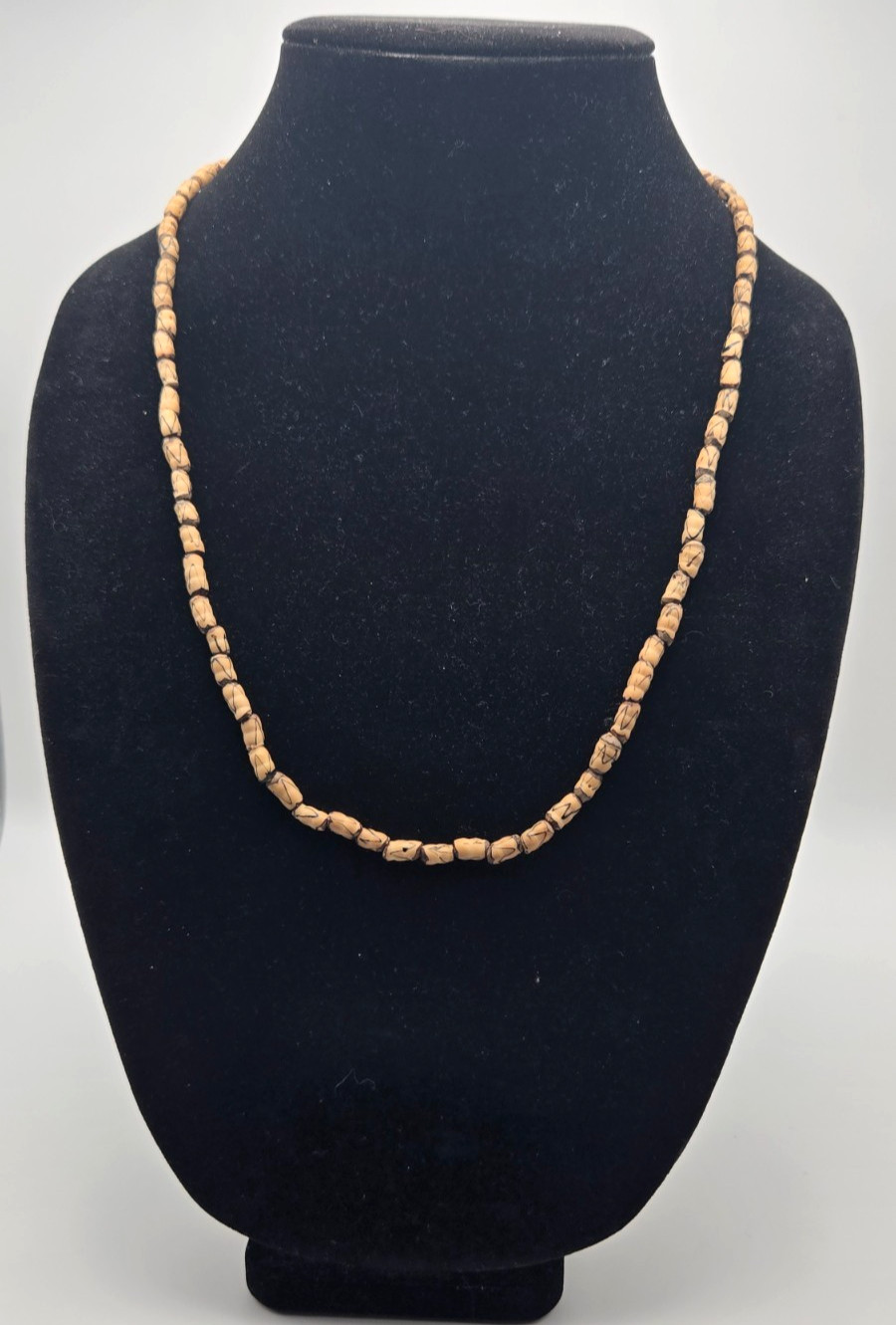 Vintage Kenyan Batik Buri Nut Bead Necklace African Tribal Geometric Boho 24″