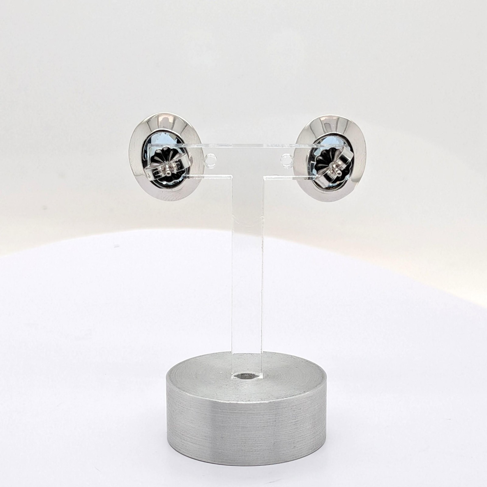 Aquamarine Stud Earrings with a Diamond Halo in 14k White Gold