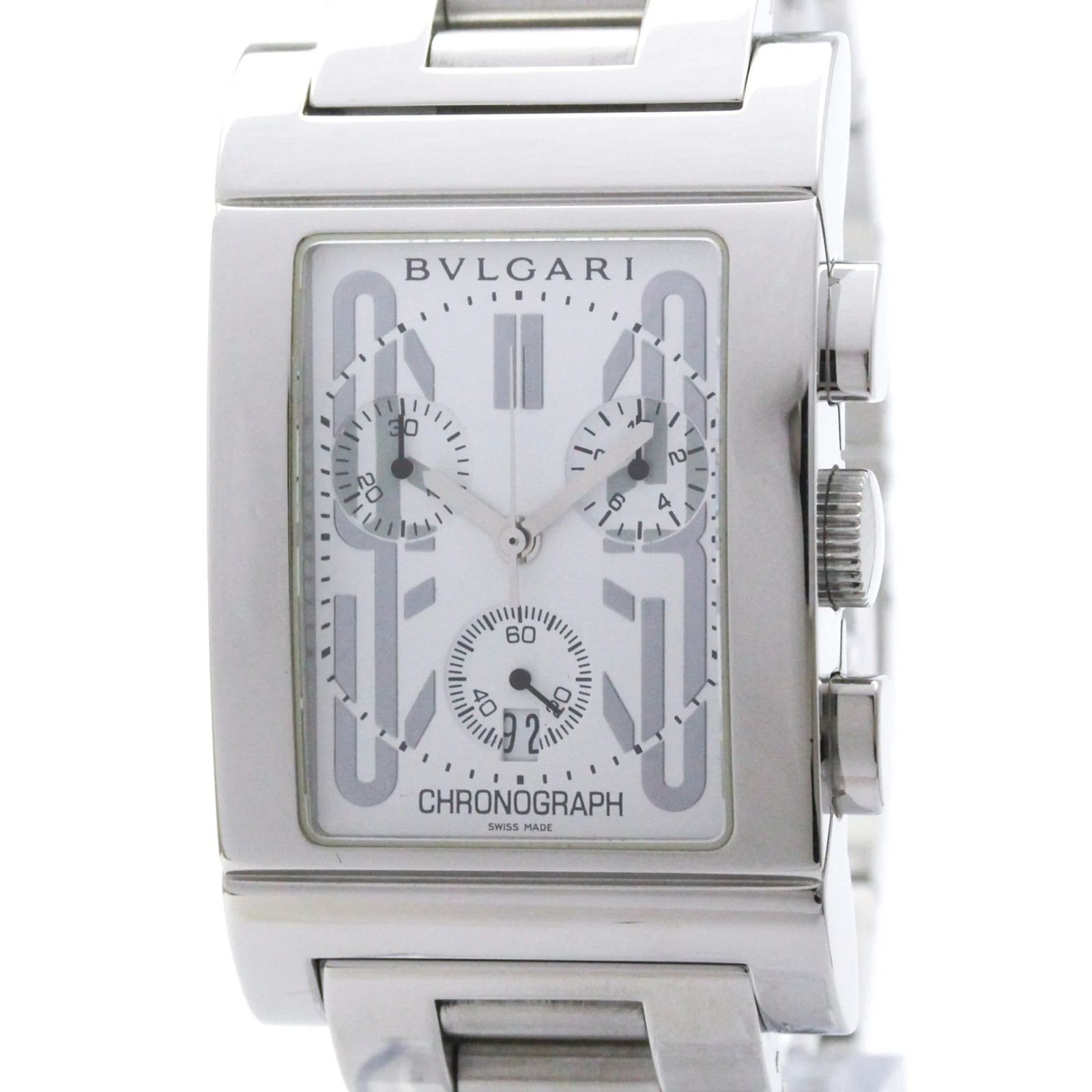BVLGARI Rettangolo Stainless Steel Quartz Mens Watch RTC49S Polished BF594751