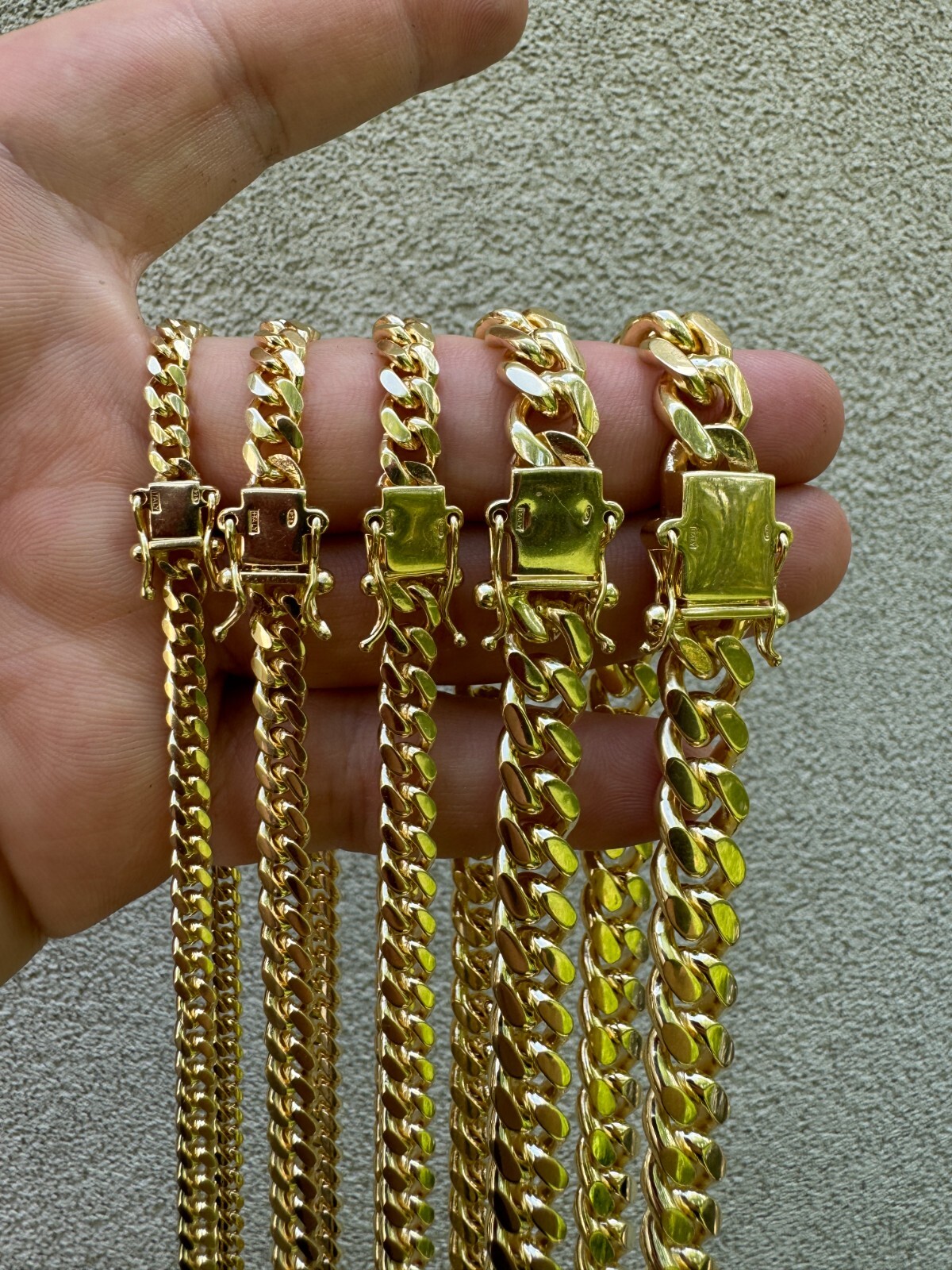 Miami Cuban Link Chain Bracelet 14k Gold Plated Solid 925 Silver Box Lock ITALY