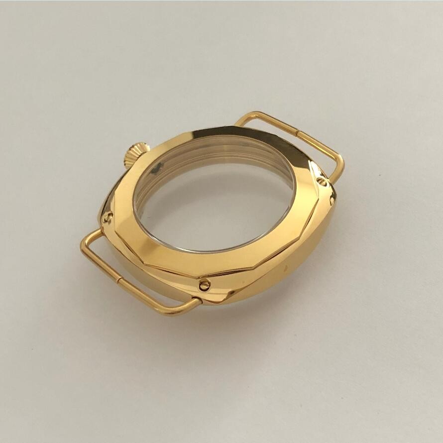 45mm 316 Steel 18K Gold Plated Watch Case For ETA6497/6498 ST3600/3621 Movement