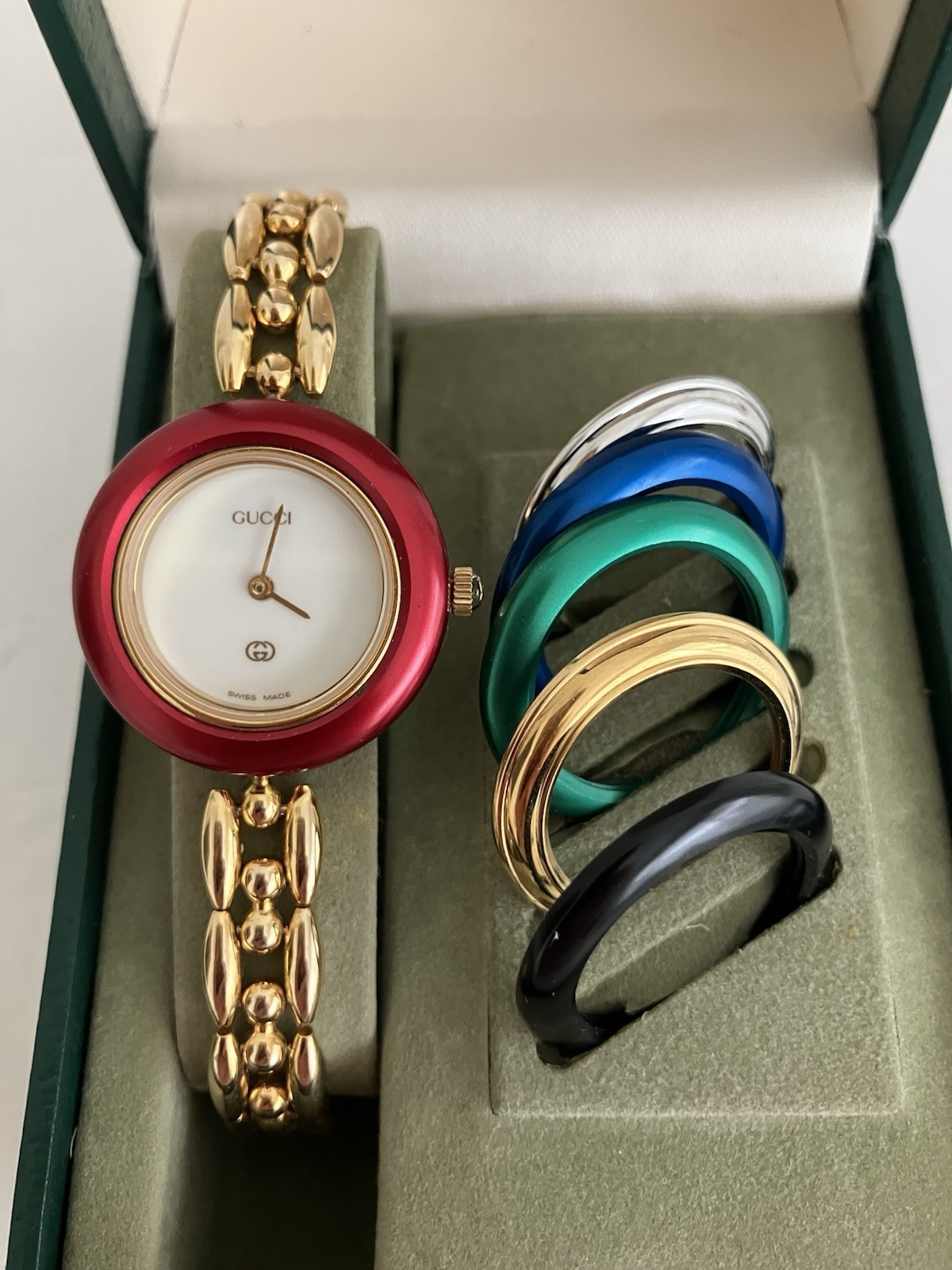 Vintage GUCCI Change Bezel 6 Color 11/12 Gold Watch! New Battery & Serviced!