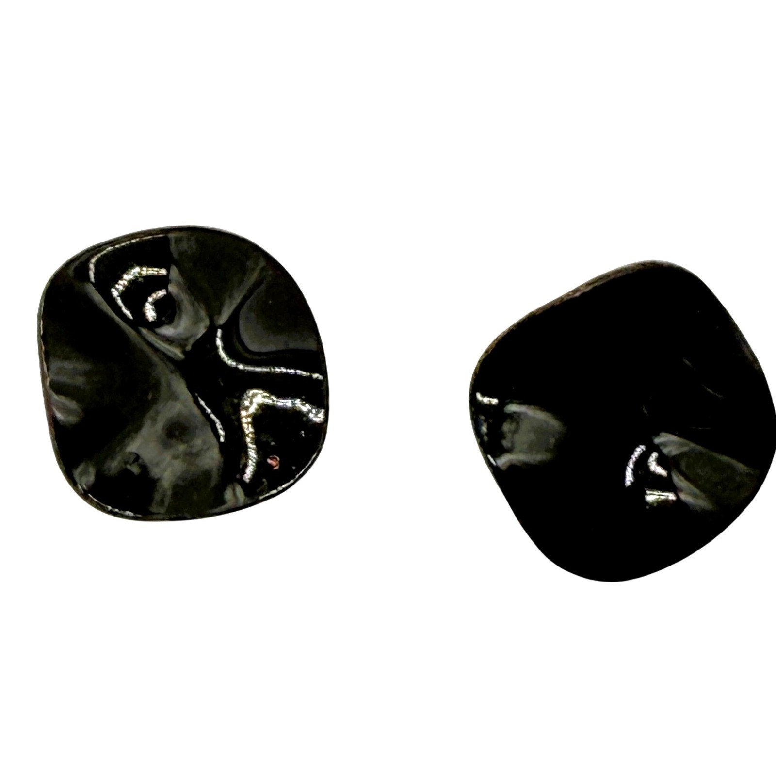 Black Enamel Abstract Geometric Stud Earrings Modern Metal Post w Butterfly Back