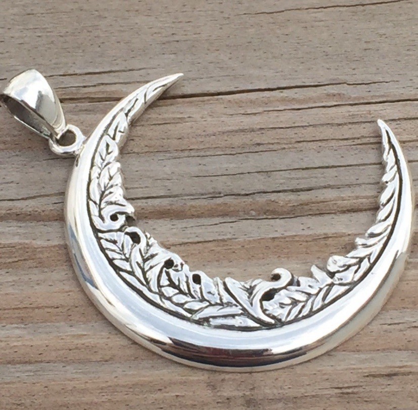 Large Moon Flower Pendant solid .925 Sterling Silver Magick Moon Peter Stone