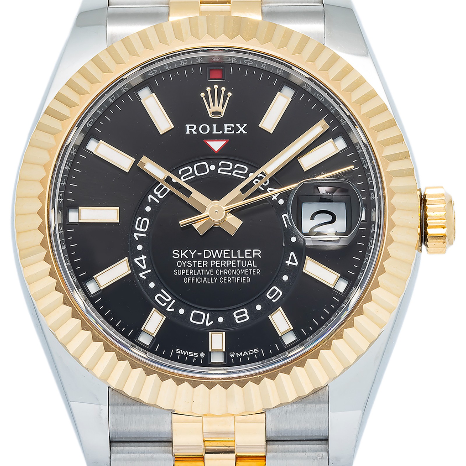 Rolex Sky-Dweller 336933 MINT 18k YG Two Tone Jubilee Black Dial Auto Watch 42mm
