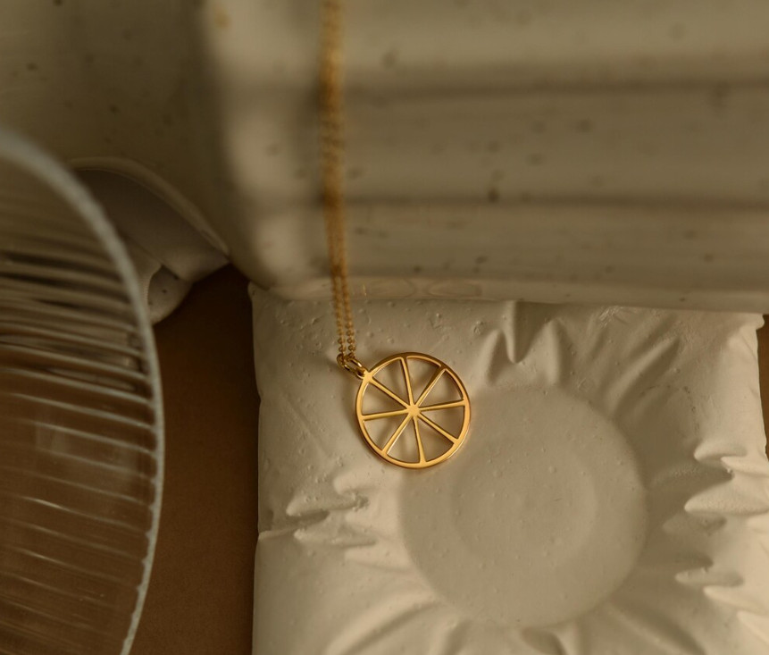 Wheel of Dharma Necklace Minimal Gold Dharmachakra Spiritual Jewelry 925 Silver