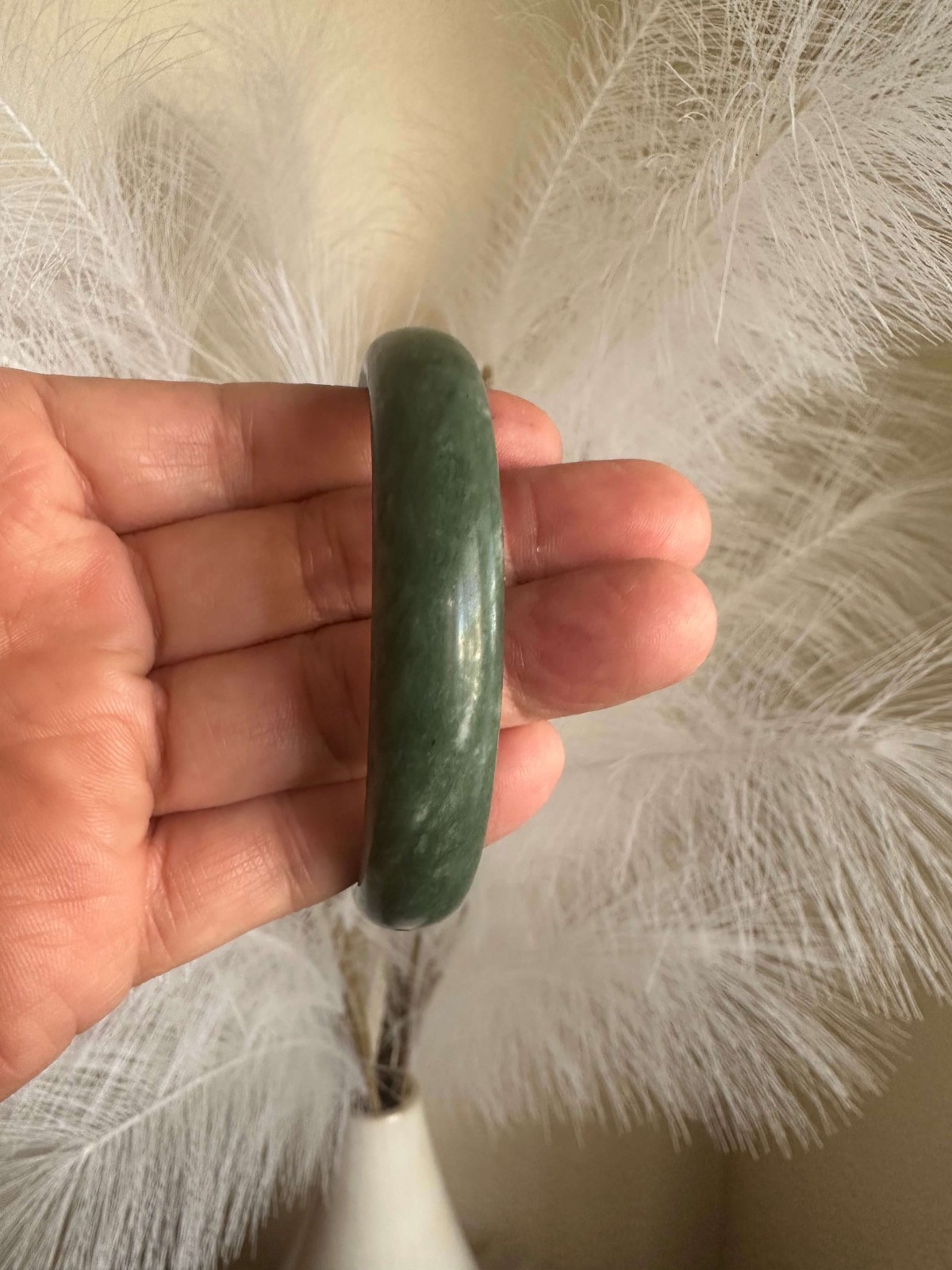 Beautiful Dark Green Jade Bangle Bracelet Taiwanese Jade Nephrite Grade A 64mm