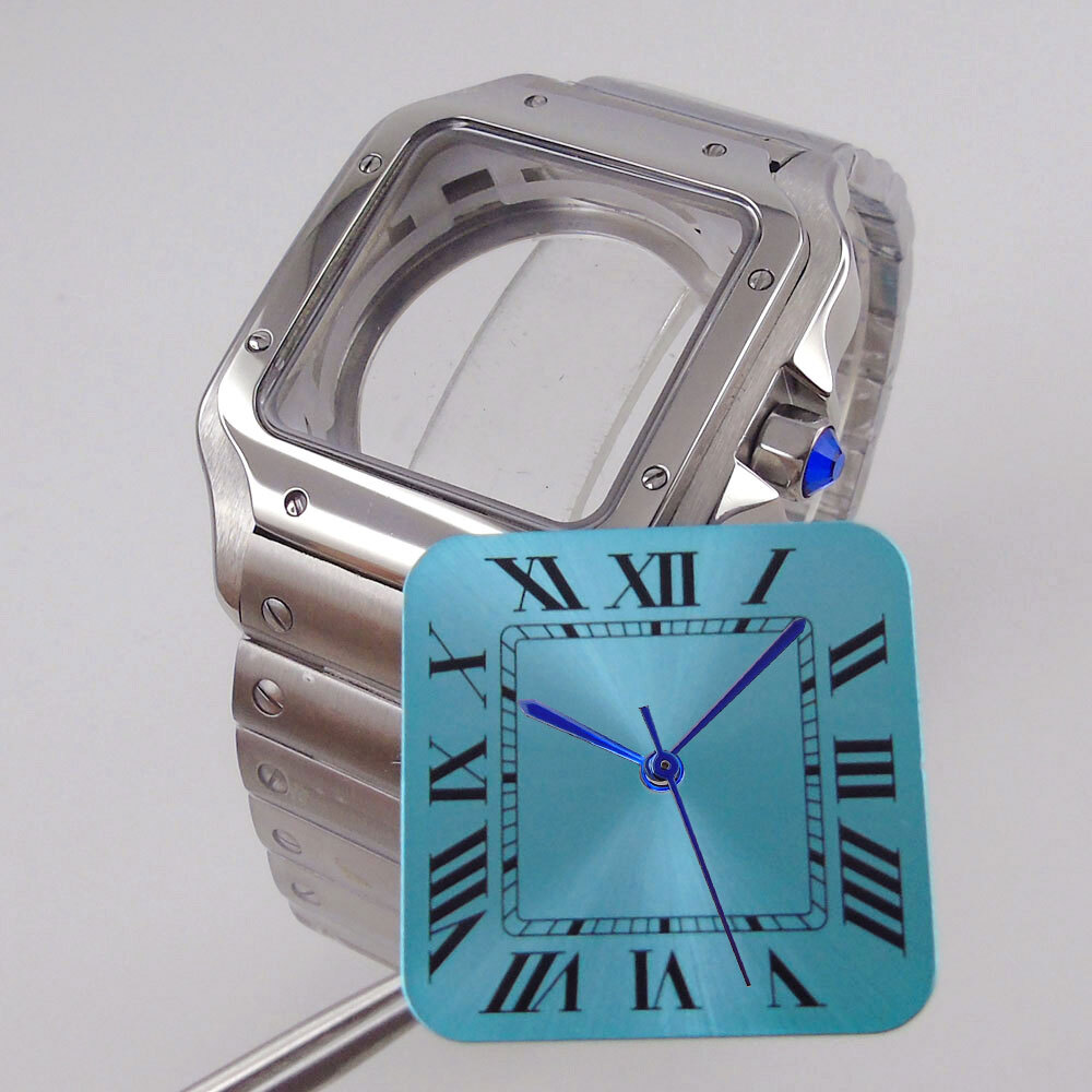 42mm Silver Gold Square Watch Case 27mm Dial White Blue Black fit NH35 NH36 NH38