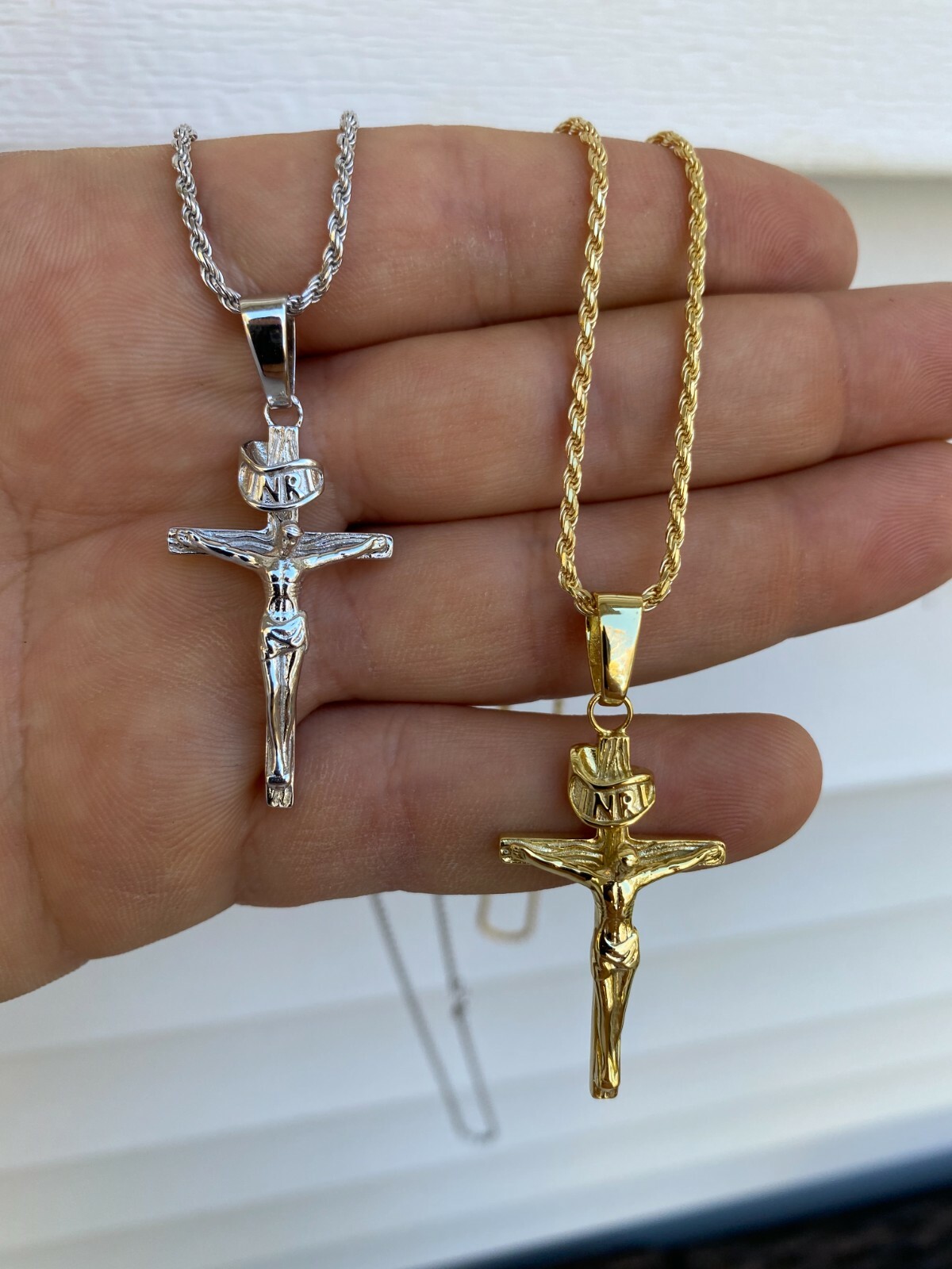 Real Solid 925 Sterling Silver Plain Inri Cross Jesus Crucifix Pendant Necklace