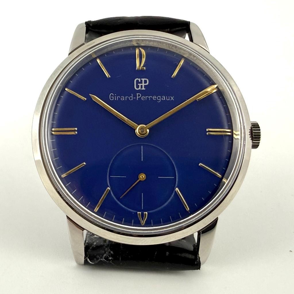 SWISS JUMBO GIRARD PERREGAUX MANUAL WIND NICE BLUE DIAL STEEL VINTAGE WATCH